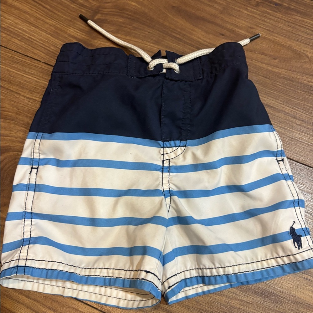 Ralph Lauren Navy, Light Blue & White Striped Swim Shorts